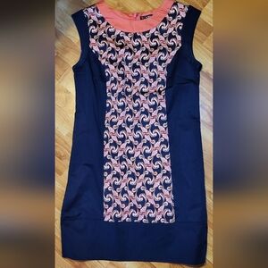 Navy and Coral Patterned Dress